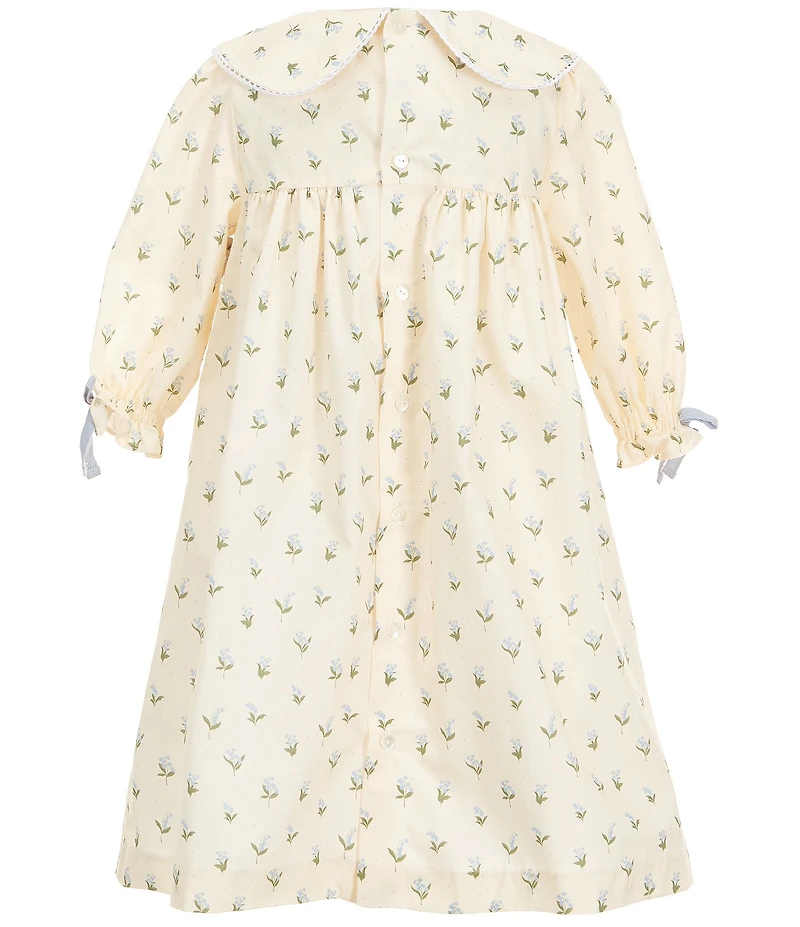 Edgehill Collection x Megan Karp Little Girls Belle Floral Bow Detail Peter Pan Collar Long Sleeve Dress