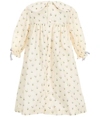 Edgehill Collection x Megan Karp Little Girls Belle Floral Bow Detail Peter Pan Collar Long Sleeve Dress