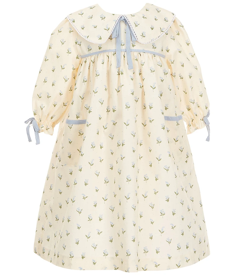 Edgehill Collection x Megan Karp Little Girls Belle Floral Bow Detail Peter Pan Collar Long Sleeve Dress