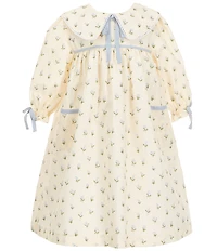 Edgehill Collection x Megan Karp Little Girls Belle Floral Bow Detail Peter Pan Collar Long Sleeve Dress