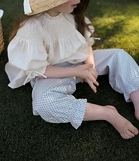 Edgehill Collection x Megan Karp Little Girls Daphne Honeycomb Blouse & Floral Printed Pants Set