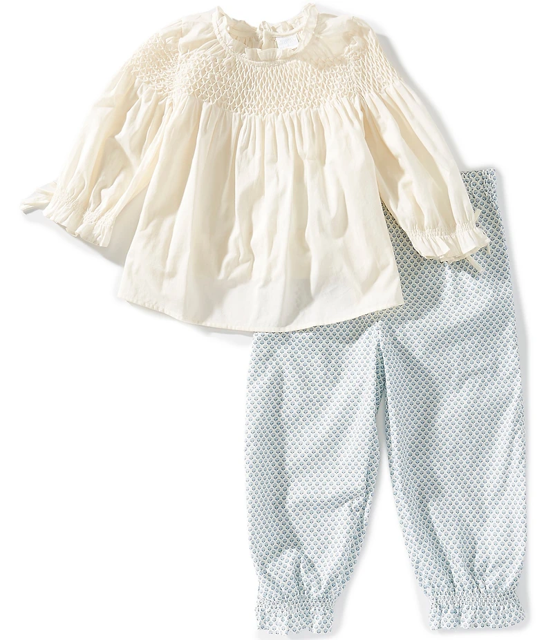 Edgehill Collection x Megan Karp Little Girls Daphne Honeycomb Blouse & Floral Printed Pants Set
