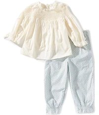 Edgehill Collection x Megan Karp Little Girls Daphne Honeycomb Blouse & Floral Printed Pants Set