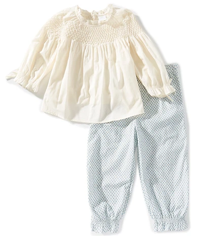 Edgehill Collection x Megan Karp Little Girls Daphne Honeycomb Blouse & Floral Printed Pants Set