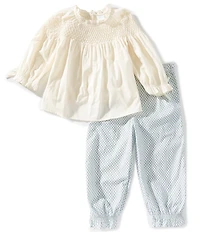 Edgehill Collection x Megan Karp Little Girls Daphne Honeycomb Blouse & Floral Printed Pants Set