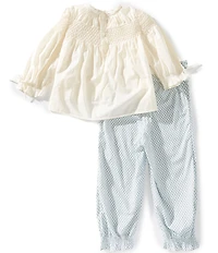 Edgehill Collection x Megan Karp Little Girls Daphne Honeycomb Blouse & Floral Printed Pants Set