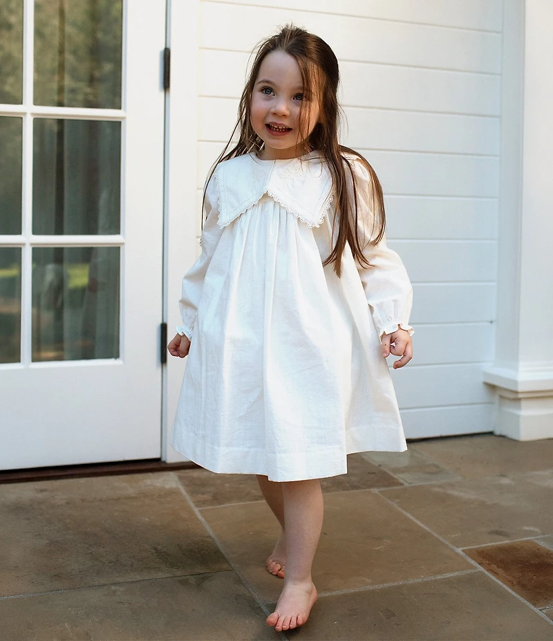 Edgehill Collection x Megan Karp Girls Quinn Embroidered Detail Sailor Long Sleeve Dress