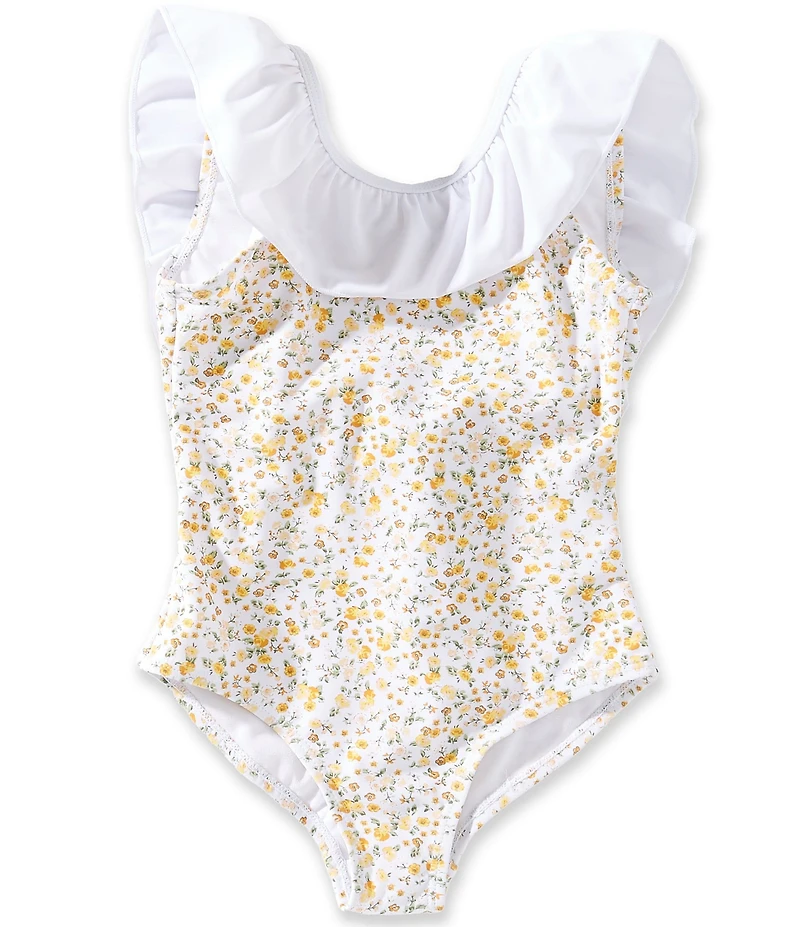 Edgehill Collection x Megan Karp Little Girls Josefina Floral Ruffle Bow One Piece Swimsuit