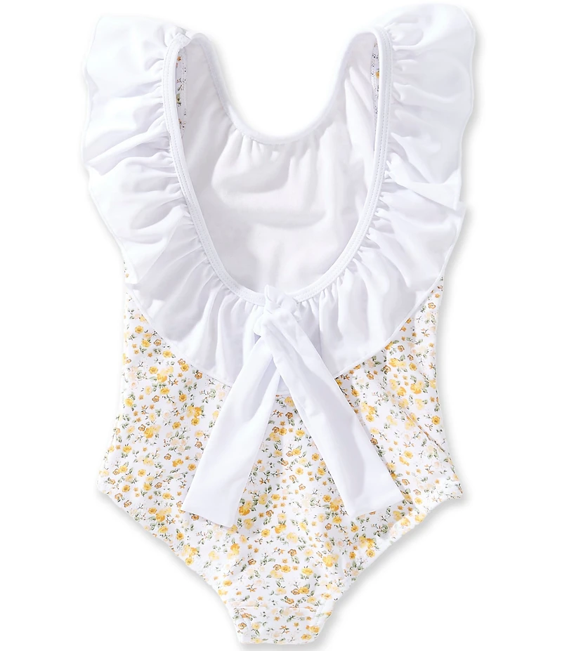 Edgehill Collection x Megan Karp Little Girls Josefina Floral Ruffle Bow One Piece Swimsuit