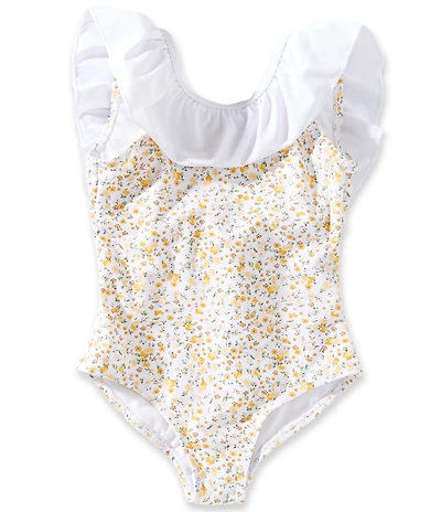 Edgehill Collection x Megan Karp Little Girls Josefina Floral Ruffle Bow One Piece Swimsuit