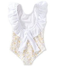 Edgehill Collection x Megan Karp Little Girls Josefina Floral Ruffle Bow One Piece Swimsuit