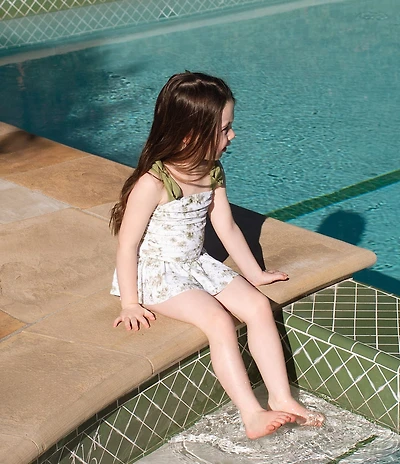 Edgehill Collection x Megan Karp Little Girls June Floral Bow Tie Detail One Piece Swimsuit