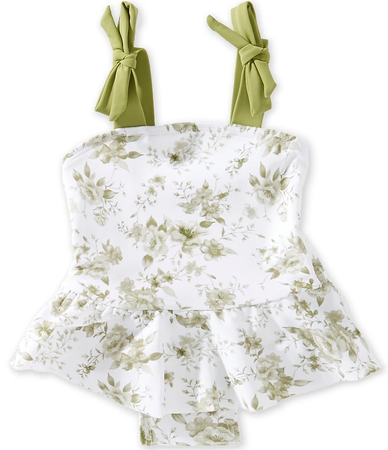 Edgehill Collection x Megan Karp Little Girls June Floral Bow Tie Detail One Piece Swimsuit