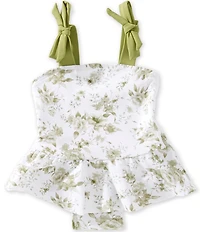 Edgehill Collection x Megan Karp Little Girls June Floral Bow Tie Detail One Piece Swimsuit