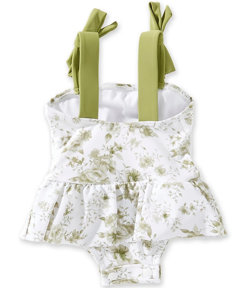 Edgehill Collection x Megan Karp Little Girls June Floral Bow Tie Detail One Piece Swimsuit