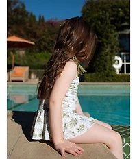 Edgehill Collection x Megan Karp Little Girls June Floral Bow Tie Detail One Piece Swimsuit
