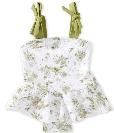 Edgehill Collection x Megan Karp Little Girls June Floral Bow Tie Detail One Piece Swimsuit