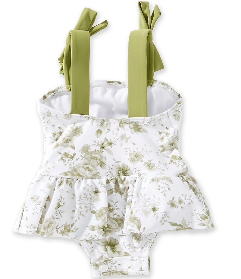 Edgehill Collection x Megan Karp Little Girls June Floral Bow Tie Detail One Piece Swimsuit