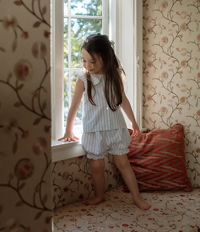 Edgehill Collection x Megan Karp Little Girls Leigh Peter Pan Collar Sleeveless Stripe Top & Shorts Set