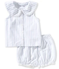 Edgehill Collection x Megan Karp Little Girls Leigh Peter Pan Collar Sleeveless Stripe Top & Shorts Set
