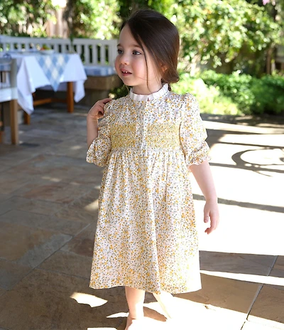Edgehill Collection x Megan Karp Little Girls Rosie Floral Print Button Long Sleeve Dress