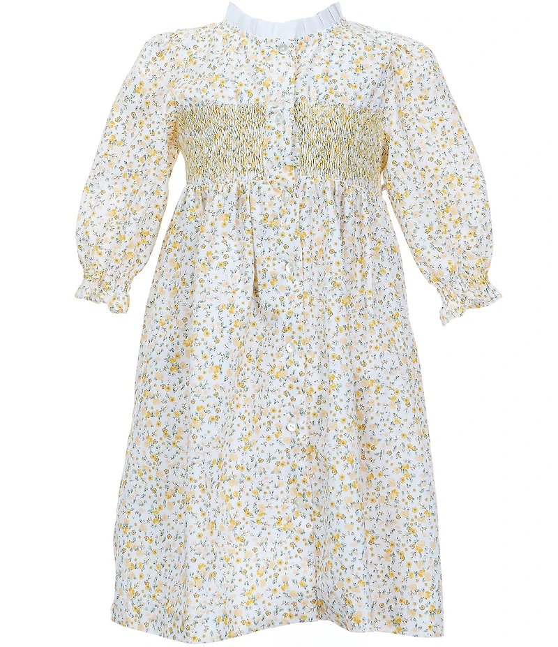 Edgehill Collection x Megan Karp Little Girls Rosie Floral Print Button Long Sleeve Dress