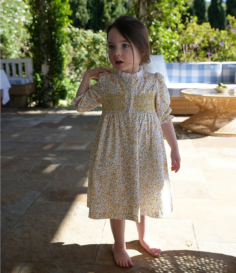 Edgehill Collection x Megan Karp Little Girls Rosie Floral Print Button Long Sleeve Dress