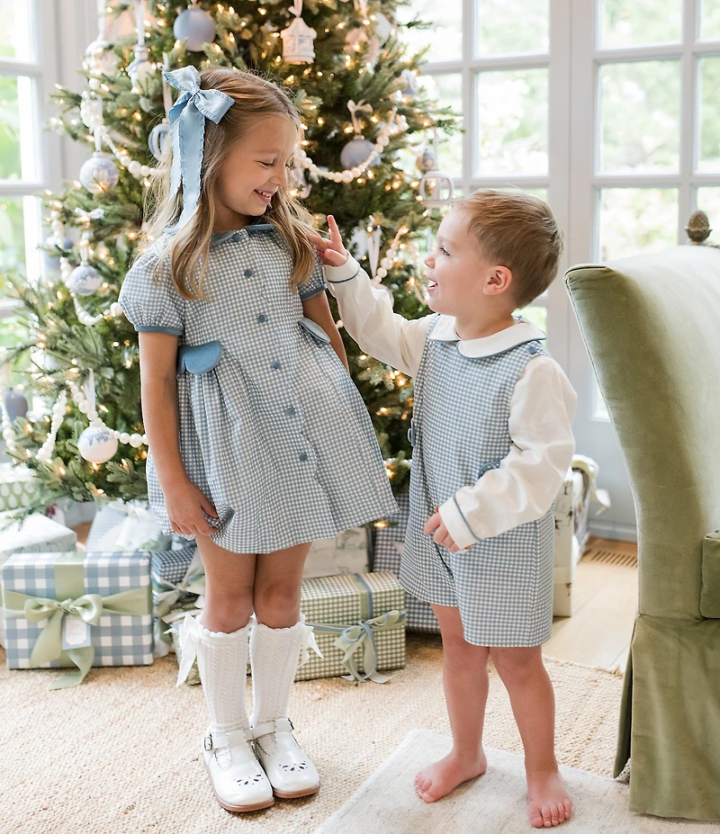 Edgehill Collection x The Broke Brooke Girls Charleston Gingham Puff Sleeve Dress