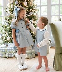 Edgehill Collection x The Broke Brooke Girls Charleston Gingham Puff Sleeve Dress