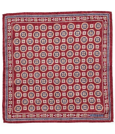 Edward Armah Medallion Neat Print Reversible Silk Pocket Square
