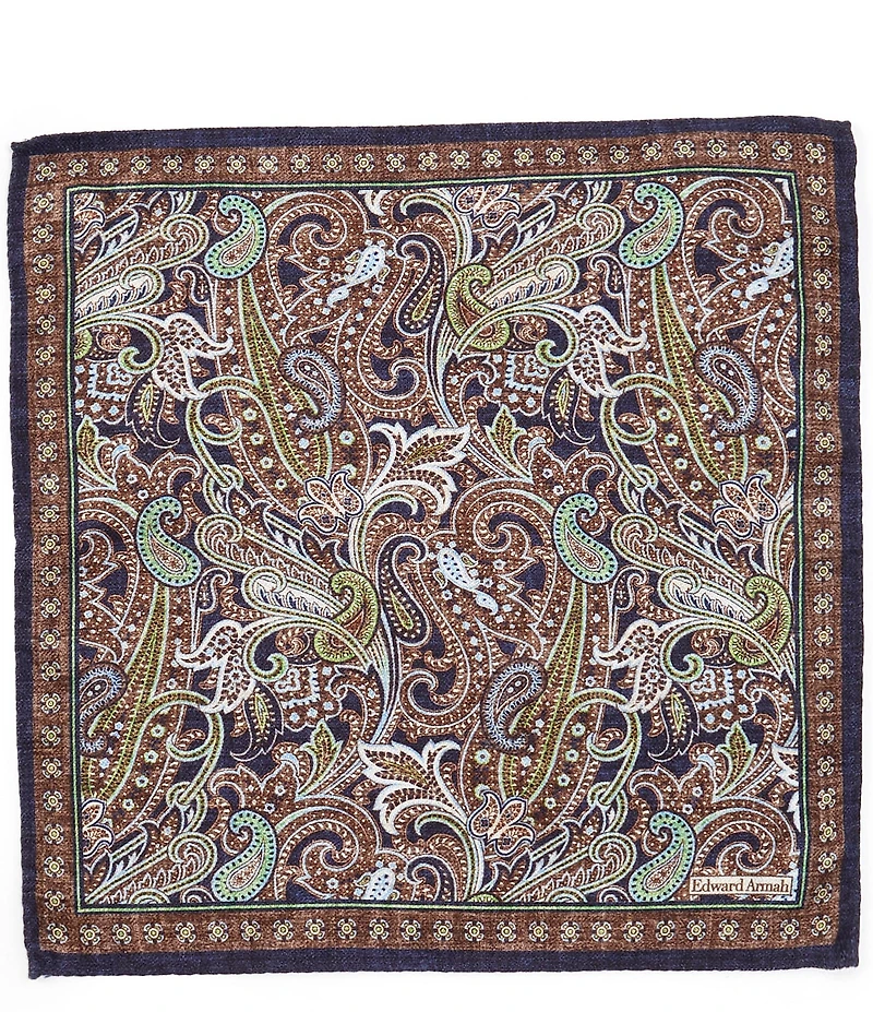 Edward Armah Classic Exploded Paisley Reversible Silk Pocket Square