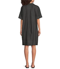 Eileen Fisher Airy Organic Cotton Twill Collared Elbow-Length Sleeve Pocketed Dress