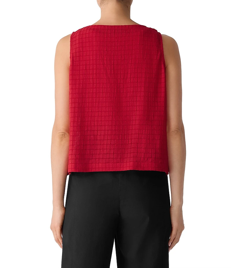 Eileen Fisher Airy Textured Organic Cotton Blend Round Neck Sleeveless Button Front Top