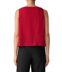 Eileen Fisher Airy Textured Organic Cotton Blend Round Neck Sleeveless Button Front Top