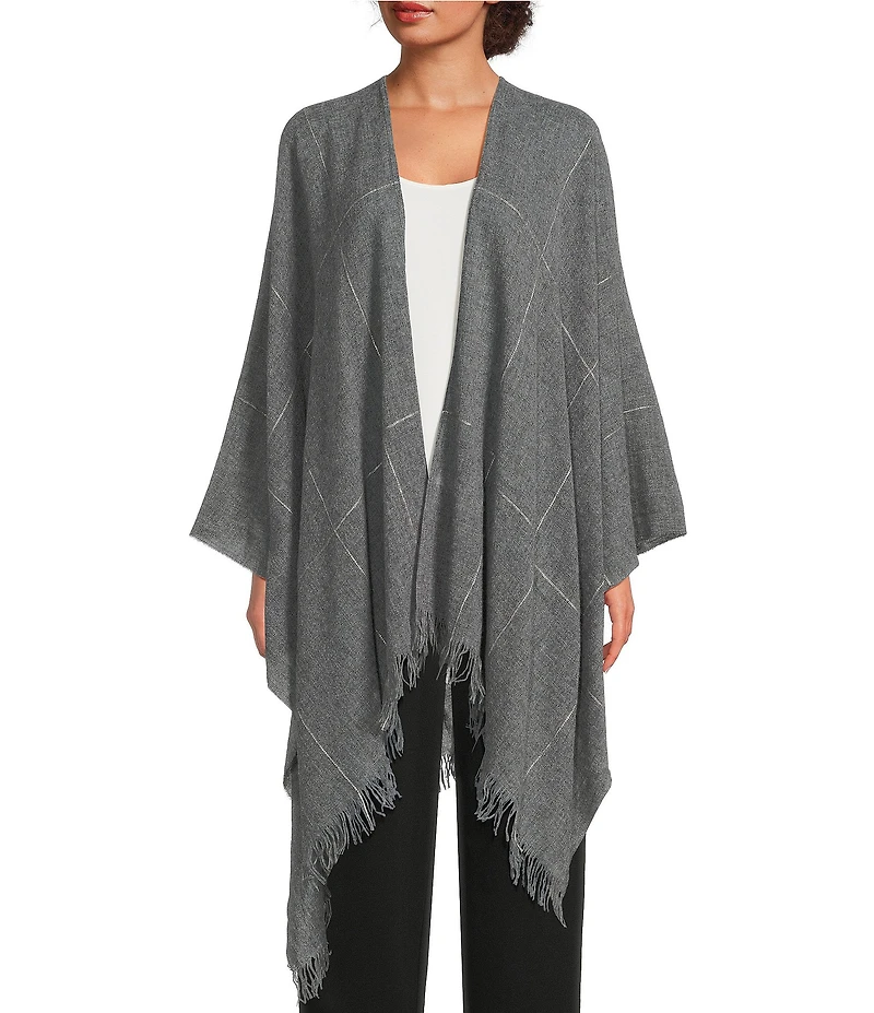 Eileen Fisher Airy Wool Plaid Fringe Serape Scarf