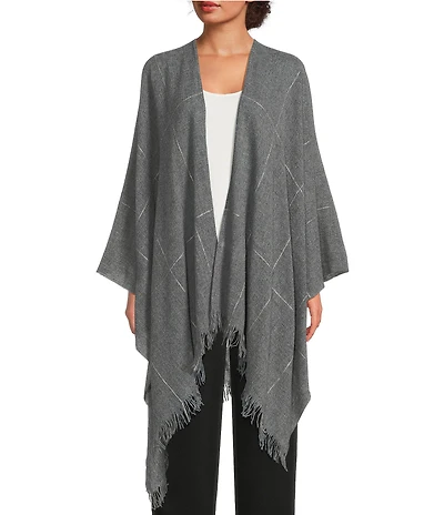 Eileen Fisher Airy Wool Plaid Fringe Serape Scarf