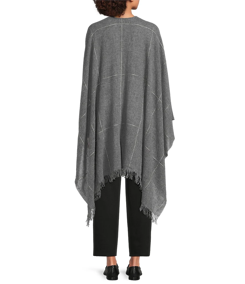 Eileen Fisher Airy Wool Plaid Fringe Serape Scarf