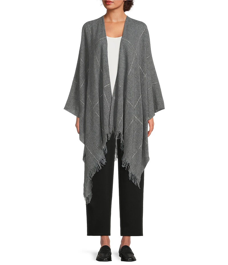 Eileen Fisher Airy Wool Plaid Fringe Serape Scarf