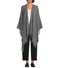 Eileen Fisher Airy Wool Plaid Fringe Serape Scarf