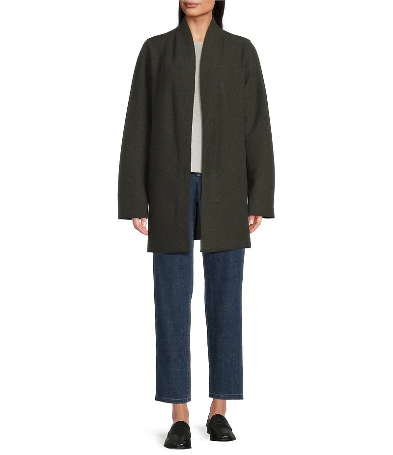 Eileen Fisher Boiled Wool High Collar Long Sleeve Open Front Jacket
