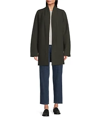 Eileen Fisher Boiled Wool High Collar Long Sleeve Open Front Jacket