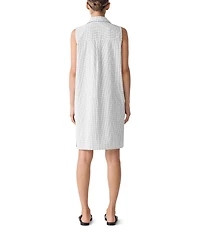 Eileen Fisher Organic Cotton Breezy Grid Pattern Seersucker Collar Neck Sleeveless