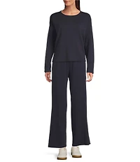 Eileen Fisher Brushed Terry Elastic Waist Straight Side Vent Pants