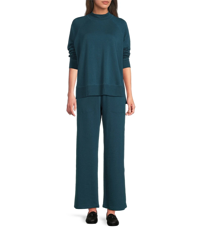 Eileen Fisher Brushed Terry Elastic Waist Straight Side Vent Pants