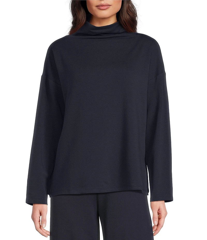 Eileen Fisher Brushed Terry High Funnel Neck Long Sleeve Box Top