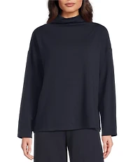 Eileen Fisher Brushed Terry High Funnel Neck Long Sleeve Box Top