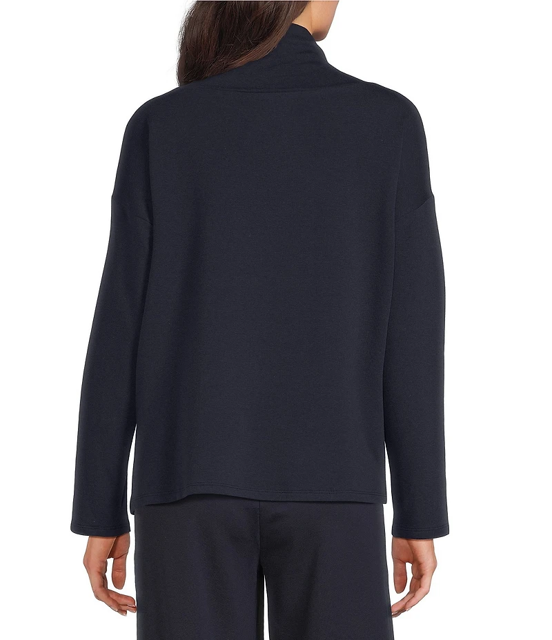 Eileen Fisher Brushed Terry High Funnel Neck Long Sleeve Box Top