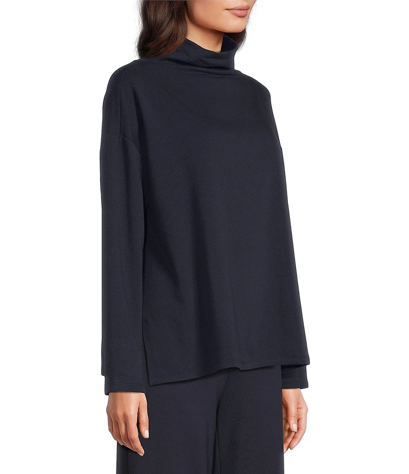 Eileen Fisher Brushed Terry High Funnel Neck Long Sleeve Box Top