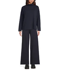 Eileen Fisher Brushed Terry High Funnel Neck Long Sleeve Box Top