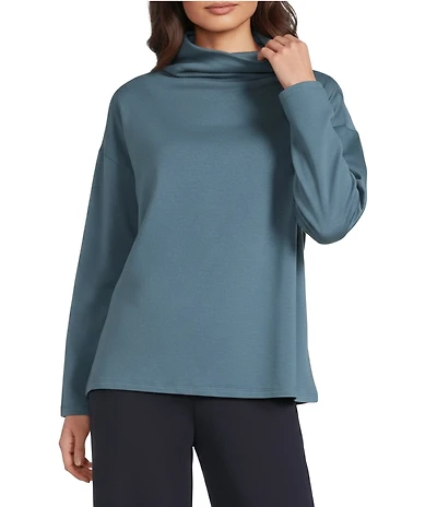 Eileen Fisher Brushed Terry High Funnel Neck Long Sleeve Box Top